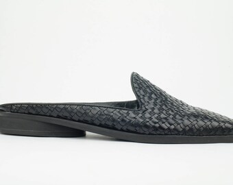 black backless slip on shoes