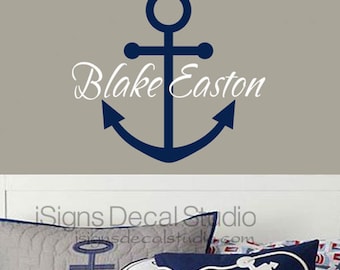 Nautical Name Wall Decal - Anchor Wall Decal - Custom Name Decal - Personalized Anchor Decal - Kids Room - Sailing