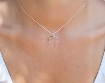Plain Tusk necklace - Moon Necklace - gold necklace - silver - Dainty necklace - Minimal necklace - Minimal jewelry - Layering - E3-CN-2009