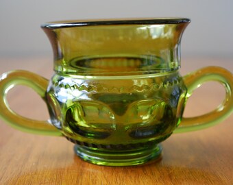 Vintage Kings Crown or Thumbprint - Sugar Bowl - Avocado Green - Retro 1960's - Indiana Glass