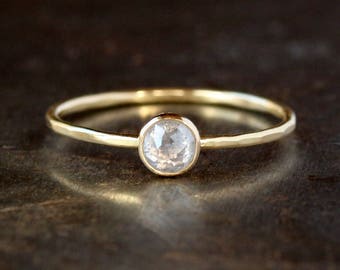 Icy Rose Cut Diamond Ring, Salt & Pepper Natural Color Diamond, 14k or 18k Yellow Gold, Unique Engagement Ring, Conflict Free Bridal Jewelry