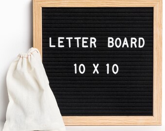 ReadyWerks Felt Letter Board 10 x 10 - Black Felt W/ Oak Frame w/ 290 3/4 Inch Letters: Changeable Letter Board 10x10