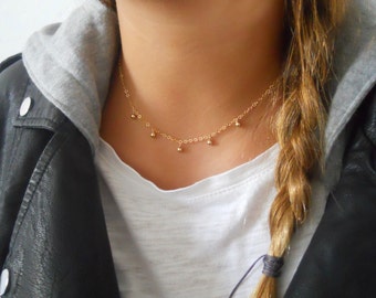 Gold Choker, Delicate Gold Filled Necklace, Gold Charms Necklace, Gold Choker Necklace, Layered Gold Necklace, Layering Collar Necklace,#203