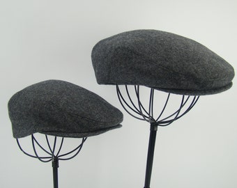 Father and Son Custom Handmade Flat Golf Caps - Driving Cap - Ivy Cap - Heather Gray Wool, aka Jeff Cap, Newsboy