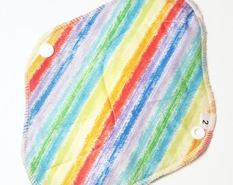 Cloth Mama Pad / Reusable Cloth Pad - Regular Flow - Rainbow Stripes Printed 8 Inch FREE Shipping