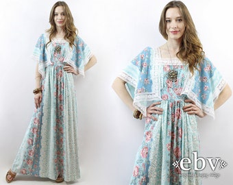 Hippie Dress Hippy Dress Festival Dress Boho Dress Bohemian Dress 1970s Dress 70s Dress Floral Maxi Dress Angel Sleeve Dress M L