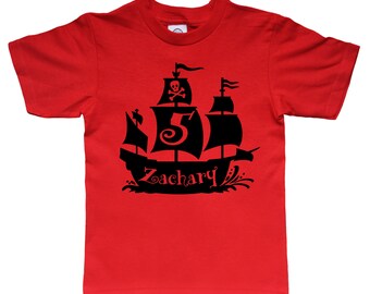 Pirate Birthday Shirt - Pirate Ship - any age and name - pick your colors!