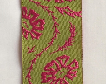 Lime Green and Hot Pink Jacquard Ribbon 1 1/2 " wide