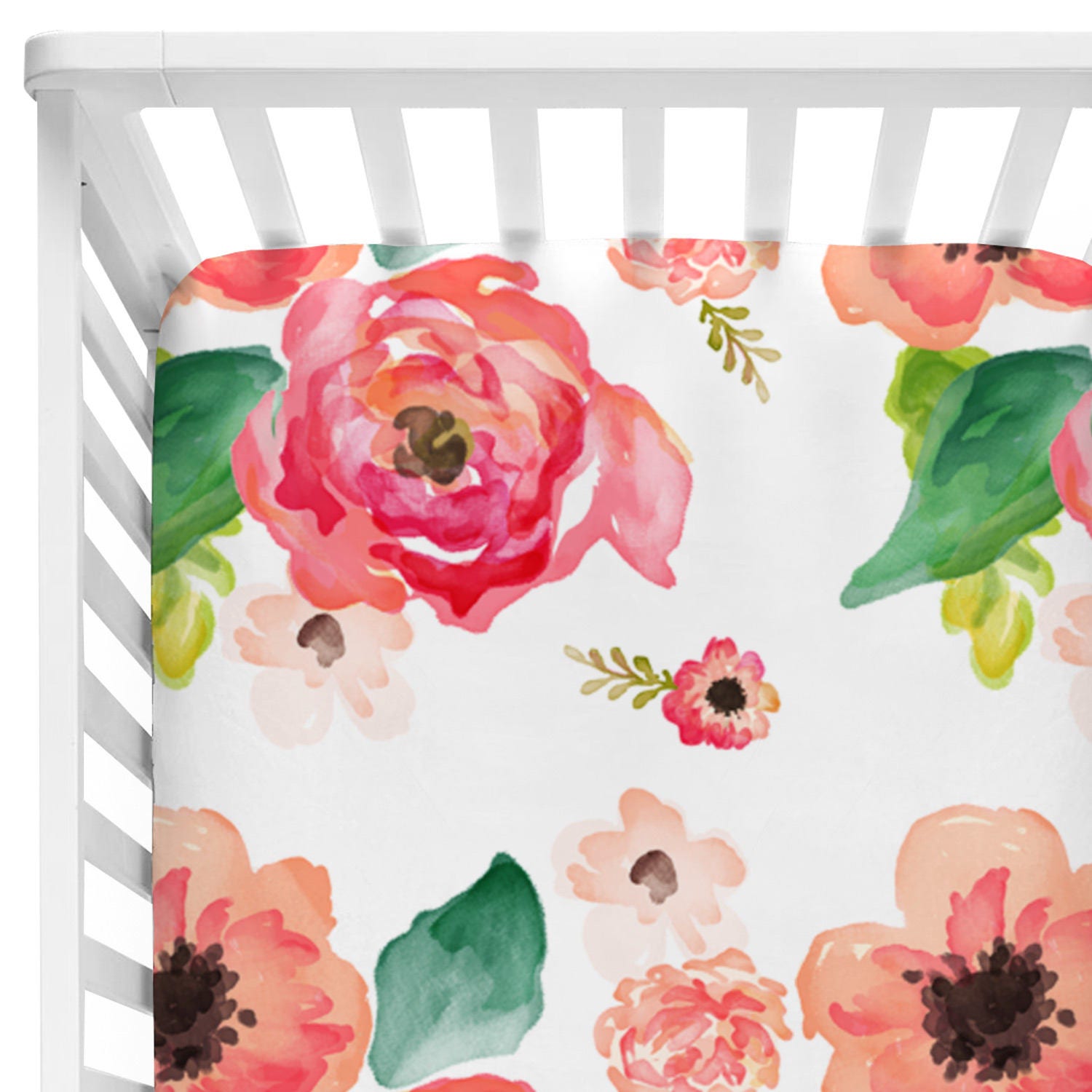 Boho Chic Watercolor Floral Crib Sheet Boho Coral Floral
