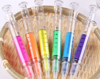 6 PCS of Set Cute Novelty Nurse Needle Syringe Shaped Highlighter Marker Pen Photo Album Stationery School Supplies P12