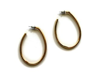Vintage Gold Plated Oblong Hoop Costume Jewelry 80s-90s