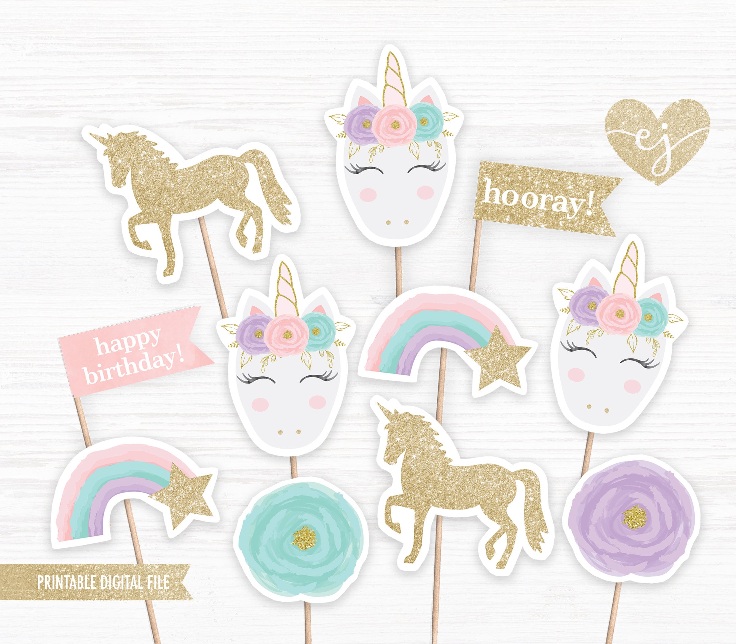 Unicorn Cupcake Toppers Printable Cupcake Toppers Unicorn