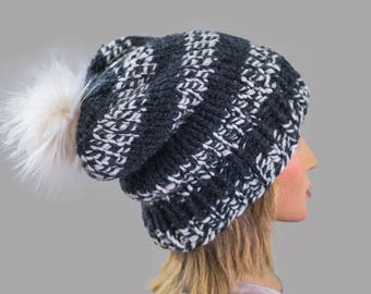 Knit Pom Beanie | Ready To Ship | Slouchy Beanie | Women's Beanie