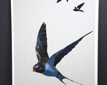 Original Swallow bird australian geometric art original print local artist