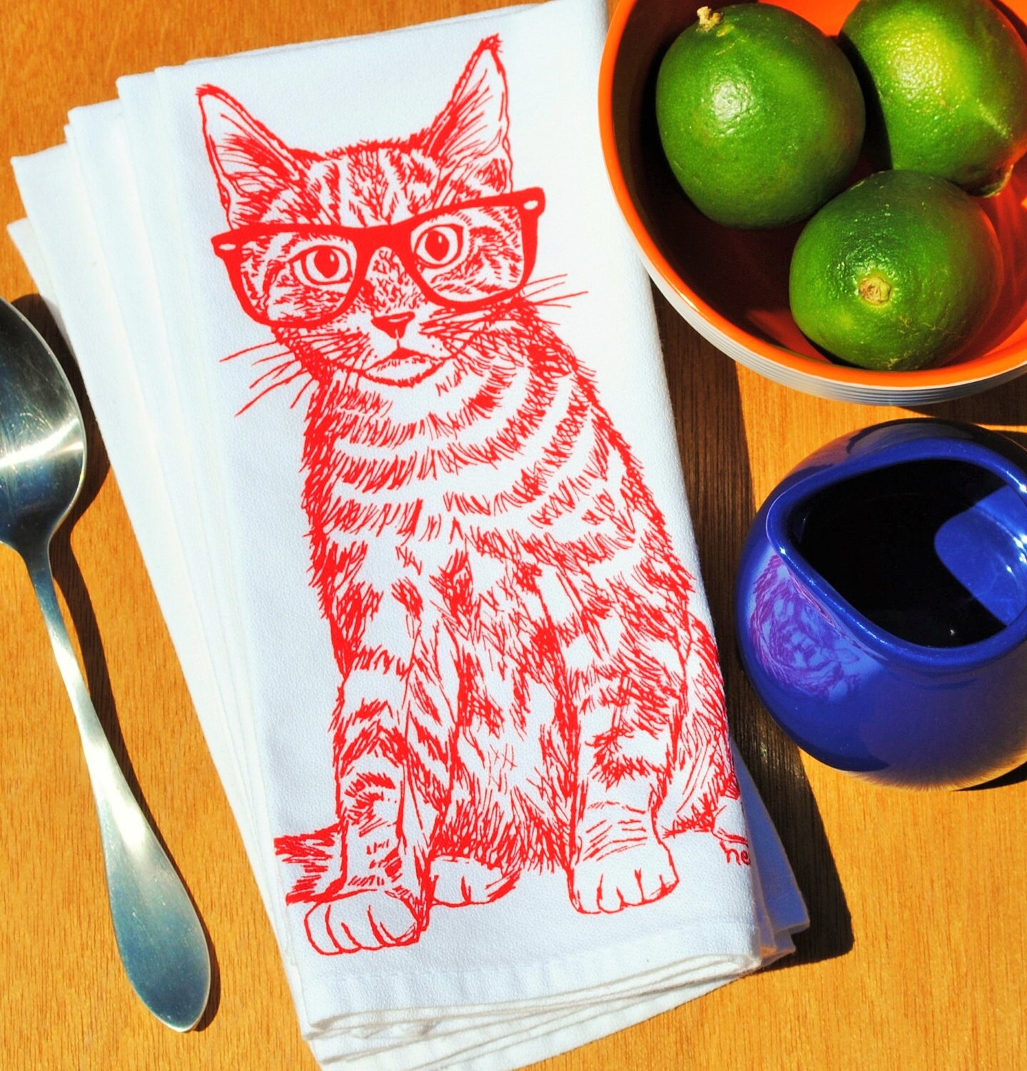 Red Cat Cotton Napkins Set Cat Themed Gifts Wedding Place
