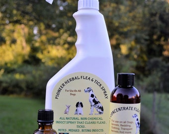 Natural Flea & Tick Spray Kit (makes up to 2 gallons), essential oils, organic flea spray, itch relief, chemical free