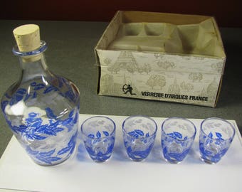 Vintage Verrerie D'Arques Liquor Set~Decanter & 4 Shot Glasses France