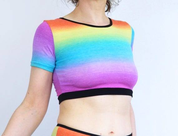 Rainbow Stripe Crop Top T Shirt