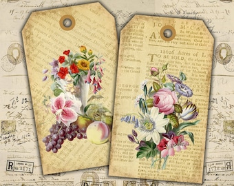 Digital Tags - Digital Collage Sheet - Printable Labels - Best for scrapbook, art projects - SHABBY FLOWERS