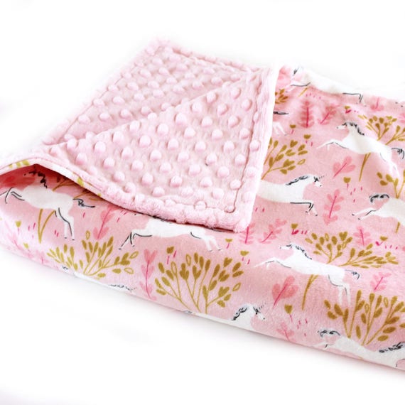 Unicorn Blanket, Minky Adult Blanket, Personalized Blanket, Pink White Unicorn Blush Pink Throw, Minky Throw Blanket, Kids Minky Blanket