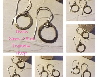 Petite Sterling Silver Rock Stone Textured Hoops