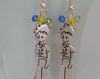 Prince with green, yellow and blue Swarovski crystal earrings