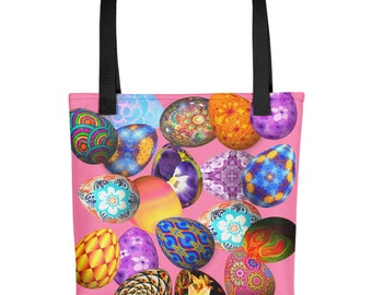 All Over Easter Eggs on Pink Book Gym Market Tote Bag