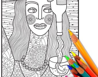 WINE Adult Coloring Page Sheet Digital Printable For Adults