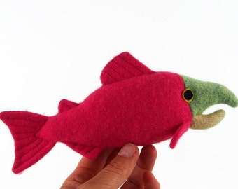 waldorf toy, stuffed toy, stuffed animal, waldorf animal, wool felt toy, toy fish, toy salmon, wool fish, all natural toy,