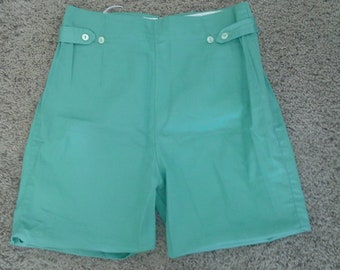 Vintage Mint Green 1960s 1950s shorts Sz S M 100% Cotton High Waisted