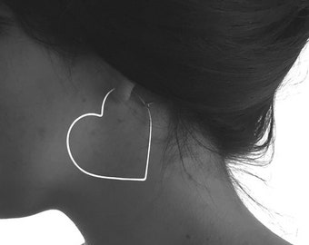 LARGE HEART HOOPS - Big Heart Hoop Earrings - Large Gold Heart Hoops - Silver, Rose Gold or 14k Yellow Gold Heart Hoops
