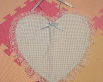 Baby Blue Gingham Heart Shaped Adult Bib