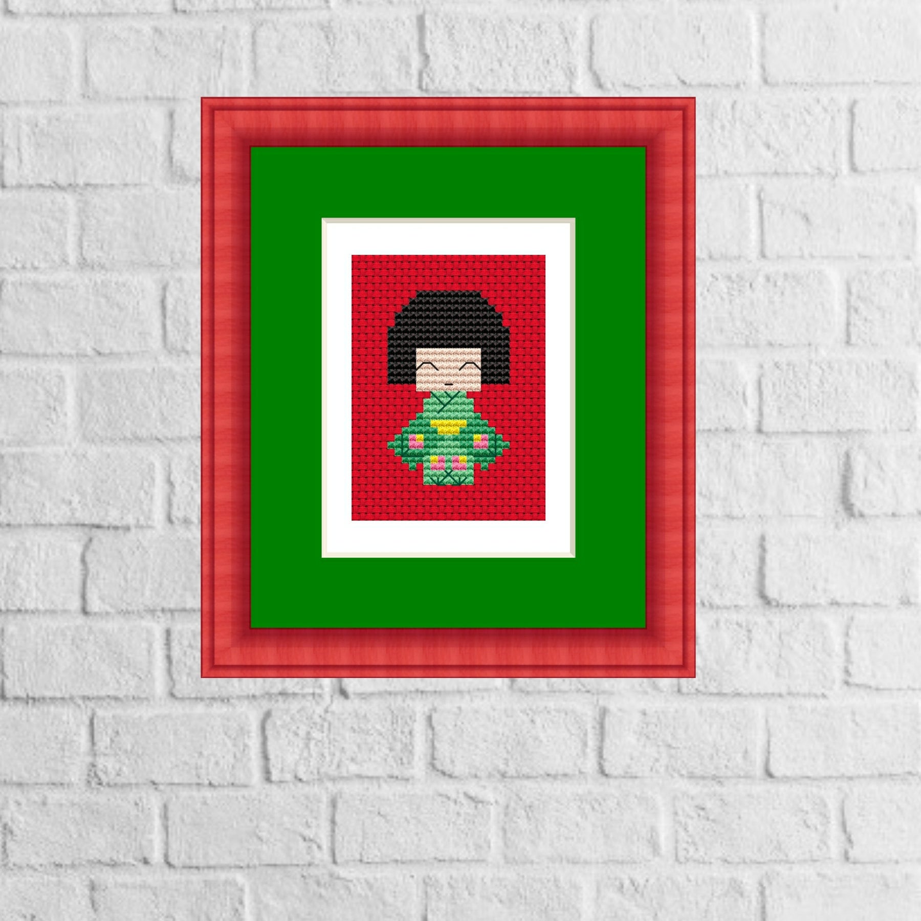 Japanese Doll Modern Cross Stitch Pattern Counted Chart