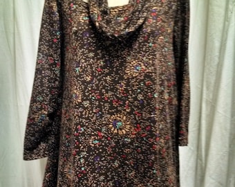 Brown Fireworks Print Handkerchief Hemline Tunic with Infinity Scarf