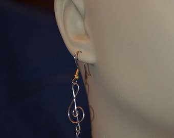 Argentium Silver Treble Clef Music Note Earrings with Blue Swarvoski Crystals