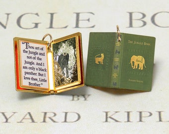 The Jungle Book by Rudyard Kipling - Miniature Book Shaped Charm Quote Pendant - for charm bracelet or necklace. Custom available!