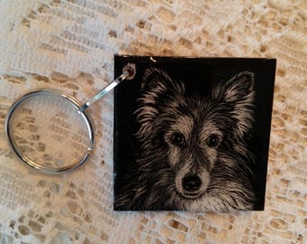 Sheltie Shetland Sheepdog Scratchboard Keychain - Print