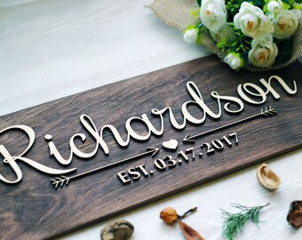 Family Name Sign Wood, Last Name Wood Sign, Wall Art, Anniversary Gift, Wedding Gift, Family Established Sign, Personalized Family Sign #1