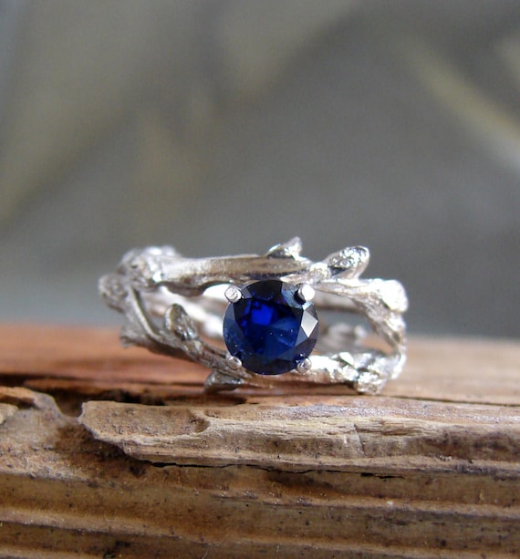 Sapphire Gemstone Silver Ring Twisted Botanical Jewelry Ring