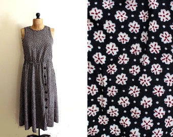vintage dress 90's black floral print maxi 1990s womens clothing grunge size large l