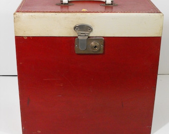 Vintage Red Wooden Record Case Box (1610)