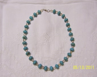 Turquoise Color Magnesite and crystal necklace.