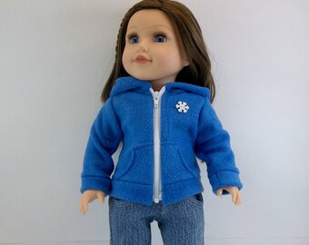 Hoodie Jacket for 18 inch Doll Medium Blue Fleece Hoodie Fits American Girl Toys Girl