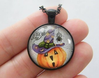 1 Pumpkin Halloween pendant black tone HC226