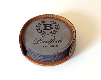 Wedding Gifts for Couple - Gift for New Couple Personalized - Gift for Bride and Groom - Anniversary Gift - Leather Coasters, CAS027