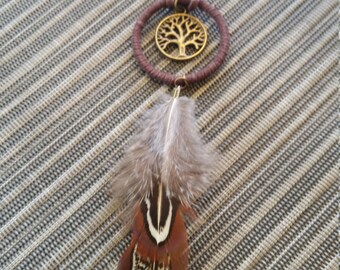 Brown Tree of life Charm Feather Keyring