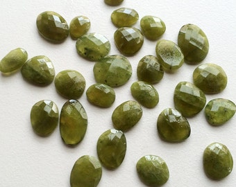 Vessonite Cabochons, Vessonite Flat Back Rose Cut, Loose Vessonite Gems, Green Vessonite, 13mm To 19mm, 5 Pieces