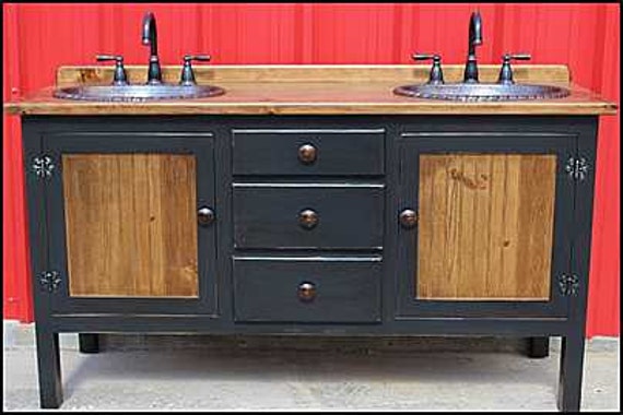 Rustic Farmhouse Vanity - Double Bathroom Vanity - Bathroom Vanity with sink - Copper Sink - 62" - Faucets and sinks included - FH1296-62D