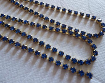 2mm Sapphire Blue Rhinestone Chain - Brass Setting - Preciosa Czech Crystals