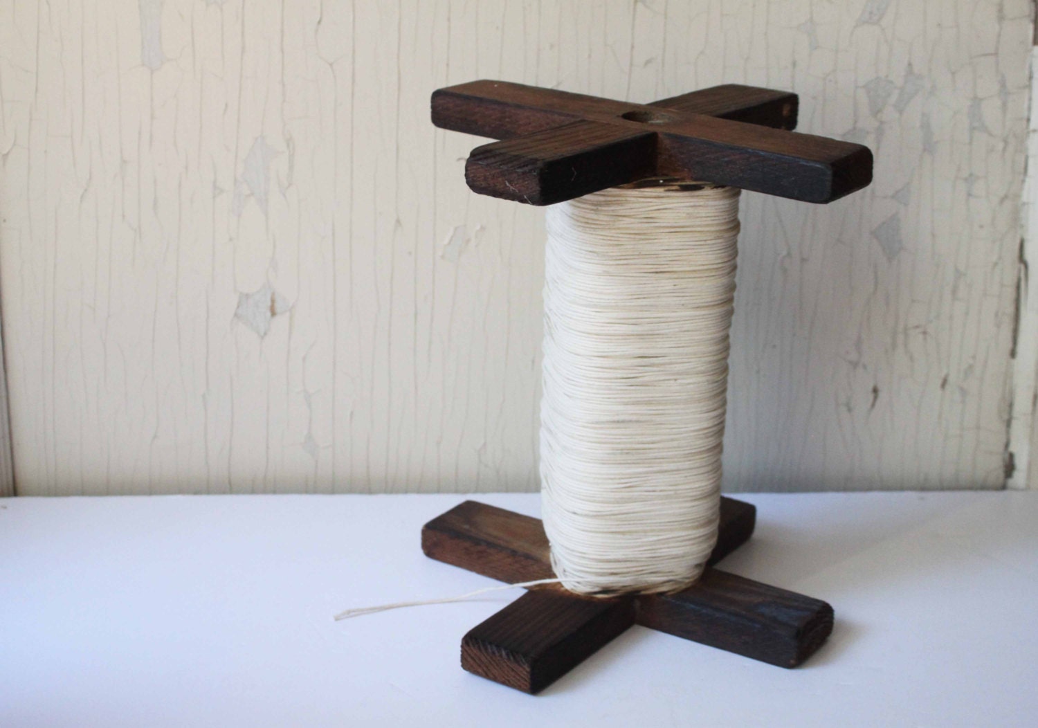 Vintage Wooden Twine Holder Craft Storage Primitive